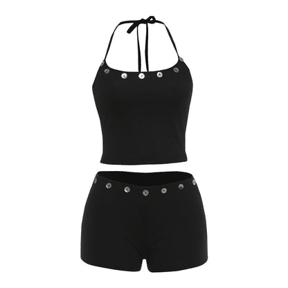 SXR Spring 2026 cropped halter vest hip shorts suit
