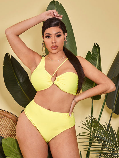 LF (L-4XL) swimsuit women's sexy split bikini solid color plus size plus-sized