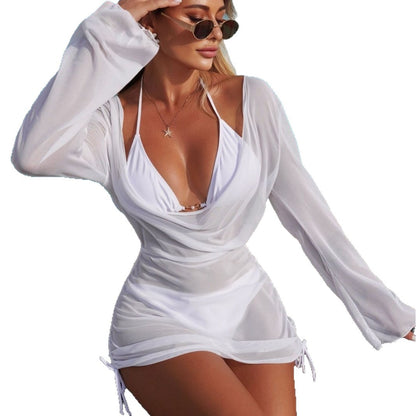 (4 days ready to ship) SY 2026 beach sun protection tulle skirt three-piece bikini swimsuit