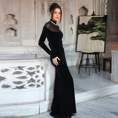 SXR autumn and winter turtleneck long sleeve pure color slimming dress