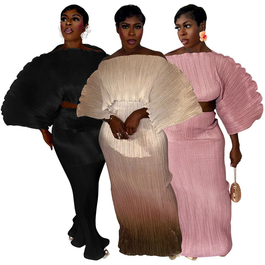 MYF (S-2XL) 10933 pleated off-shoulder skirt two-piece set