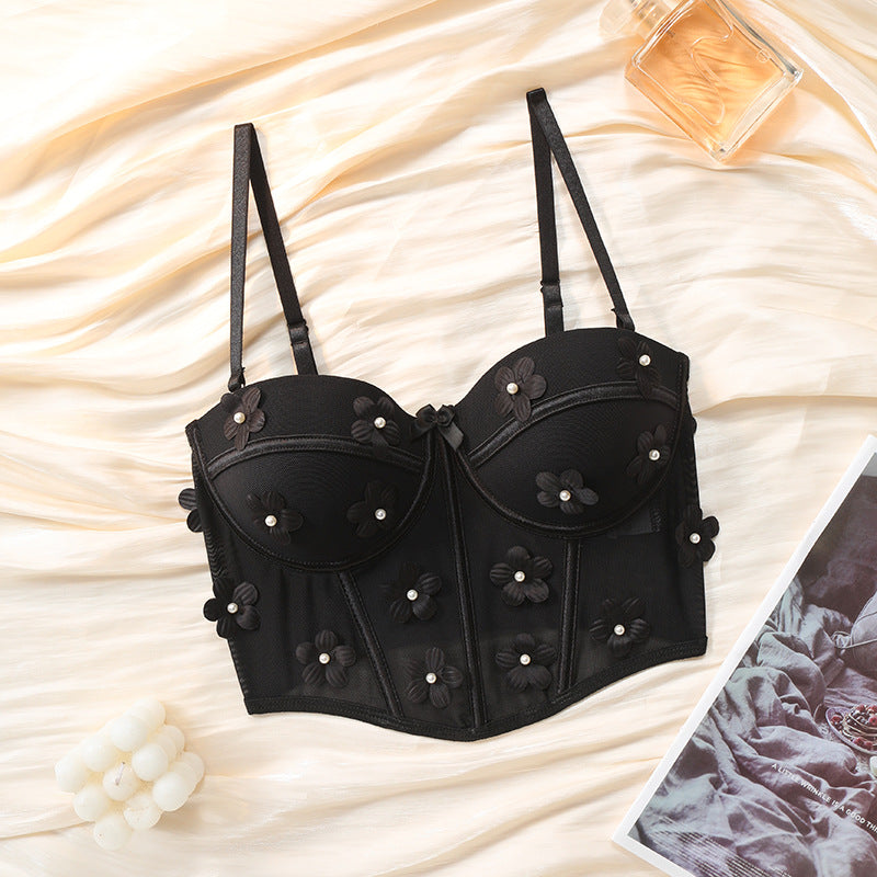 Hot selling sexy lingerie flower unlined top can be worn outside 1998