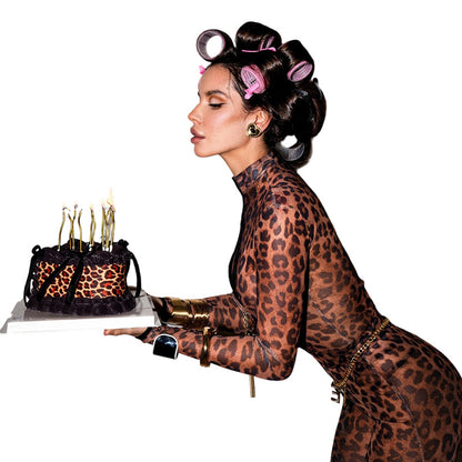 SXR winter leopard print top high waist bootcut pants suit