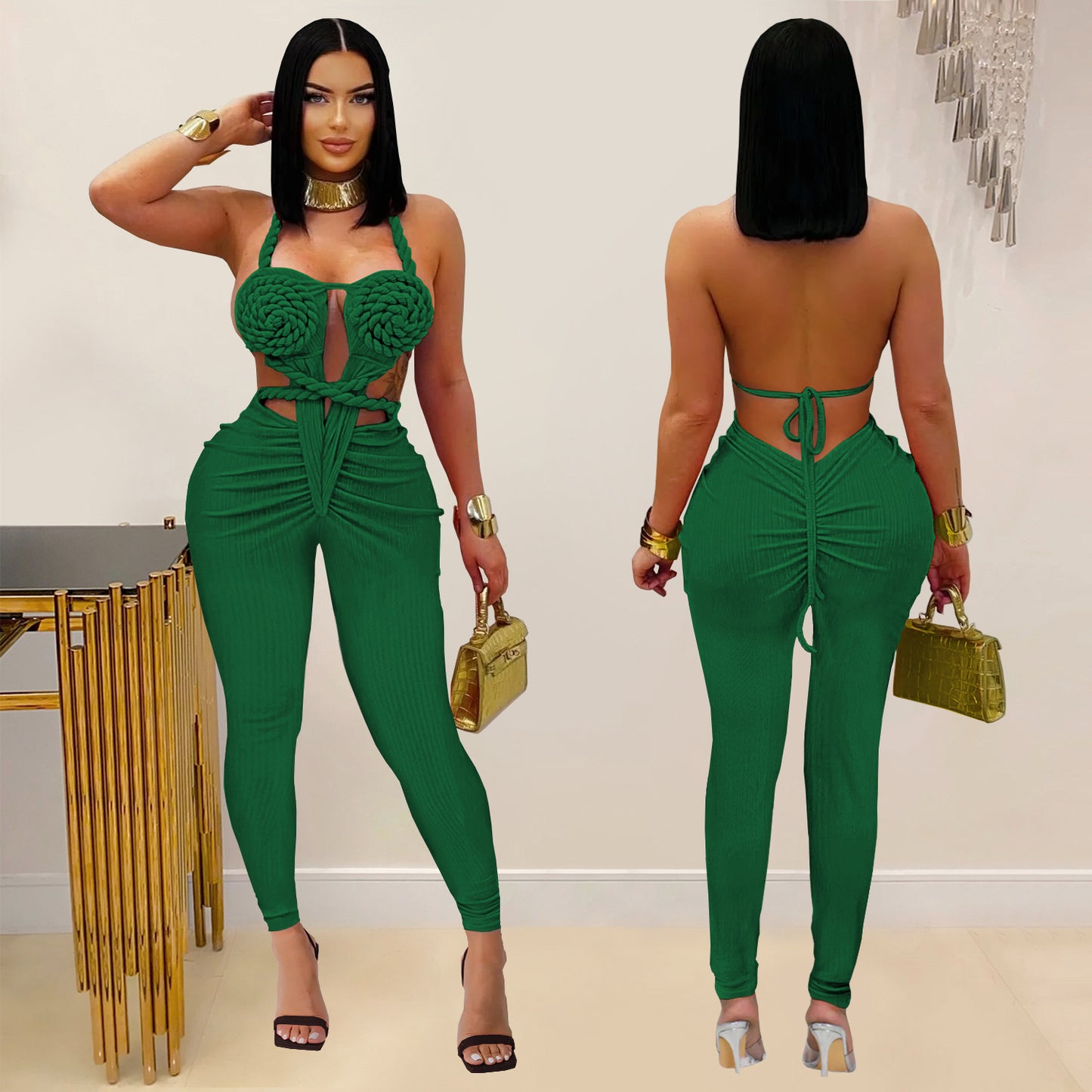 XYZ C7489 casual halter backless jumpsuit