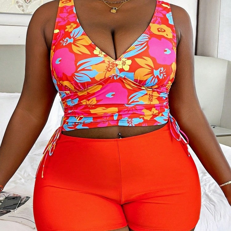 CL (L-4XL) plus size swimsuit printed split high waist bikini