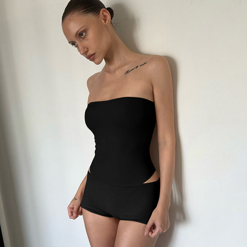 DZHT Y25ST545 collarless sleeveless bodysuit tube top jumpsuit