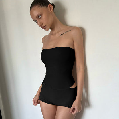 DZHT Y25ST545 collarless sleeveless bodysuit tube top jumpsuit