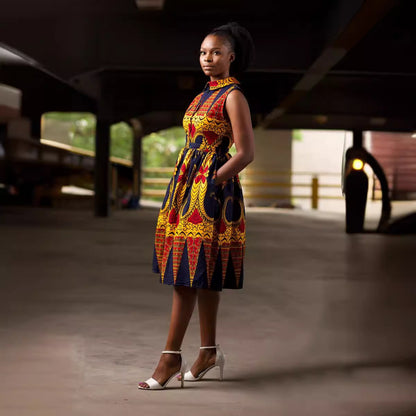 GY (S-3XL) S10730 printed waist-controlled lapel doll collar midi dress