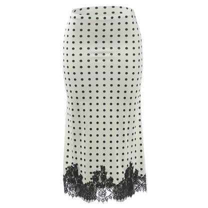DLS 2026 Summer versatile polka dot printed lace stitching midi skirt