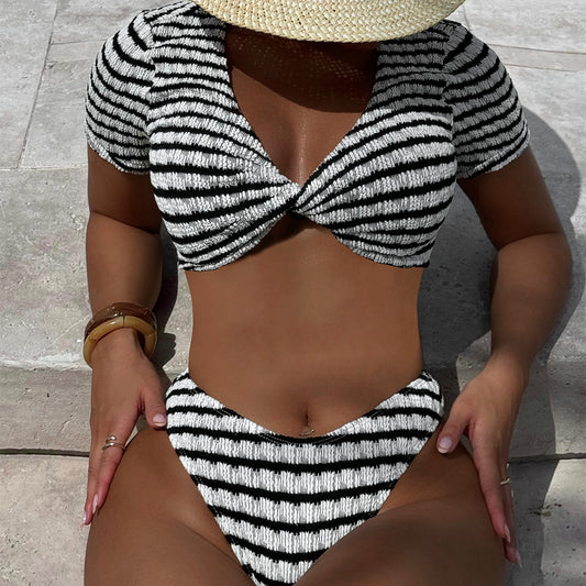 XM split swimsuit black and white contrast color bikini D877Q