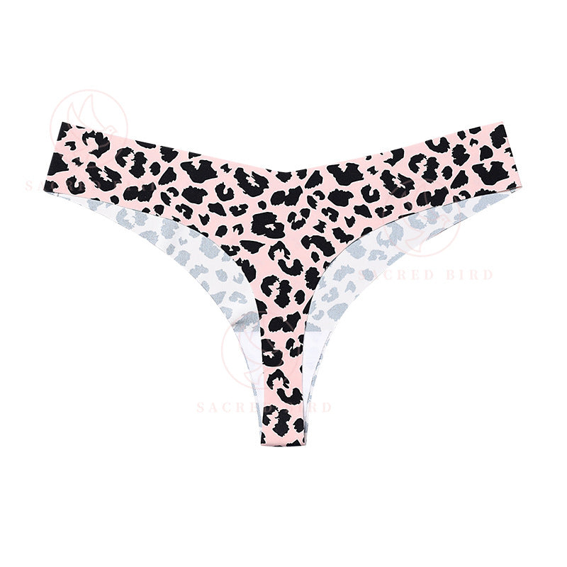 Leopard print T-back low waist T-shaped seamless one-piece cotton crotch comfortable breathable underwear