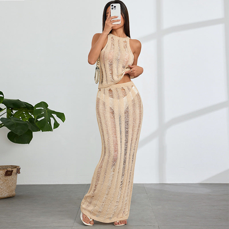 CYB sleeveless skirt suit beach cover-up long skirt
