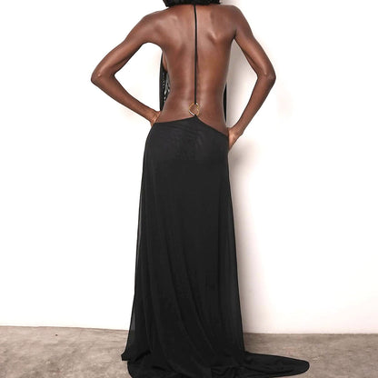 SXR K6D04329AV collar halter mesh backless dress