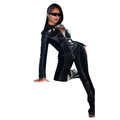 MZ (S-2XL) trousers MZ88666 long sleeve PU trousers stretch suit
