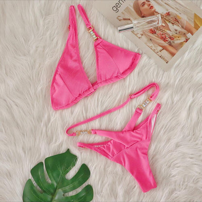 Sexy bikini Crystal Diamond striped strap split female luxury