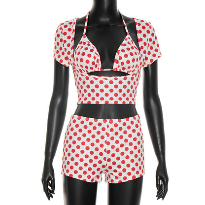 DZHT J26ST108 spring/summer polka dot print short fashion casual set