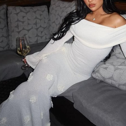 CYB off-shoulder three-dimensional flower knitted dress hip skirt female beach cover-up