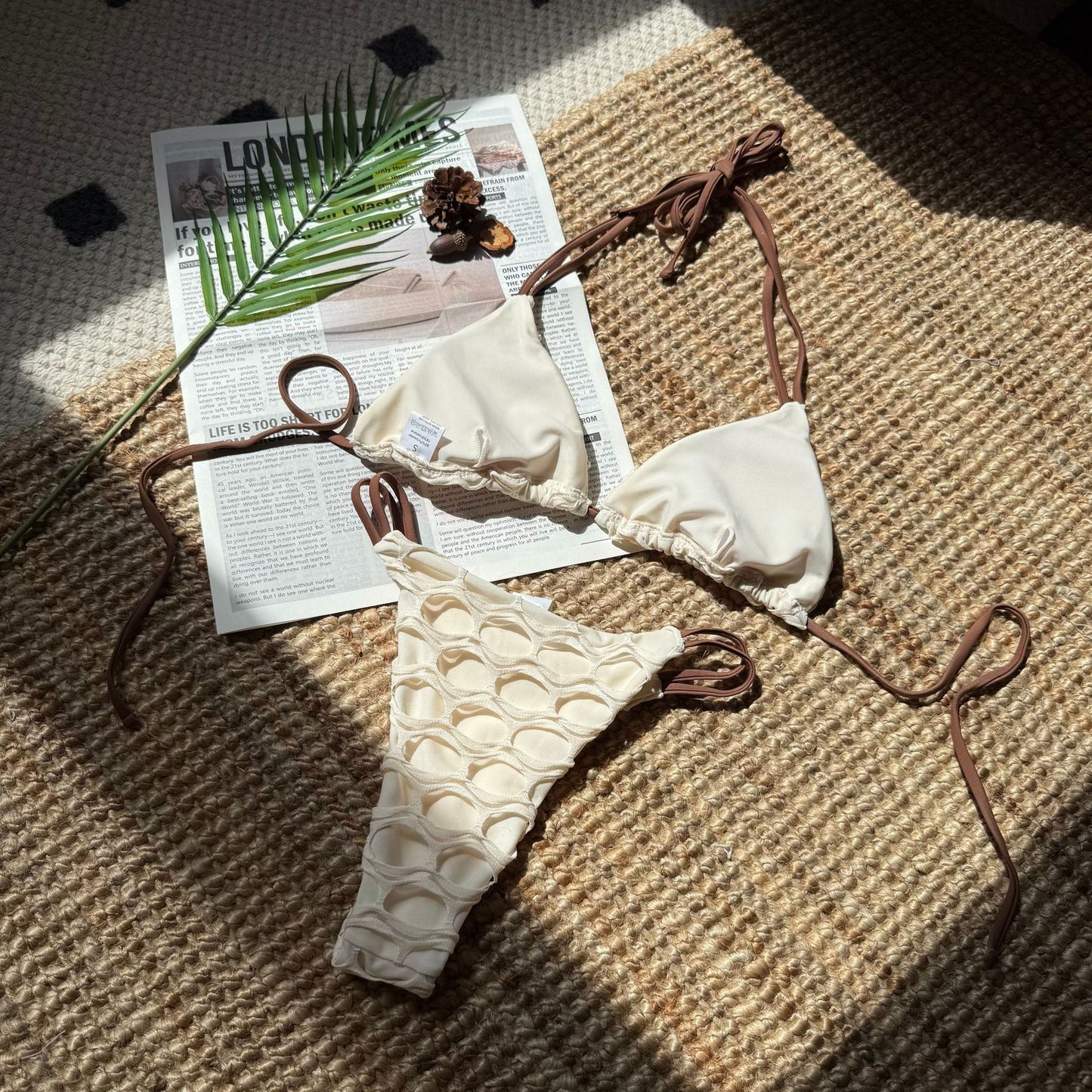 (4 days ready to ship) SY backless mesh stitching drawstring strap split bikini