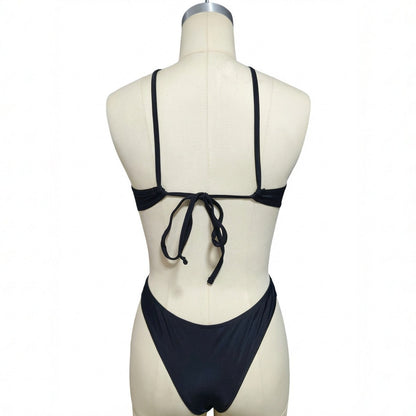 CL (S-XL) 2026 one-piece solid color sexy cross sling hollow bikini one-piece swimsuit for women