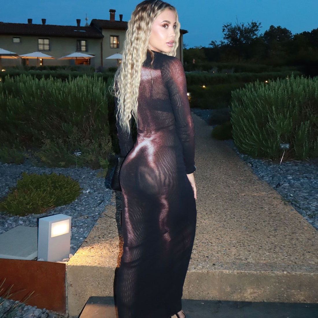 SXR fall winter fashion diagonal collar sheath long sleeve printed dress