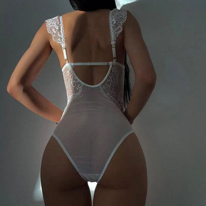 Lace steel ring see-through pure color slimming thin and comfortable jumpsuit sexy lingerie