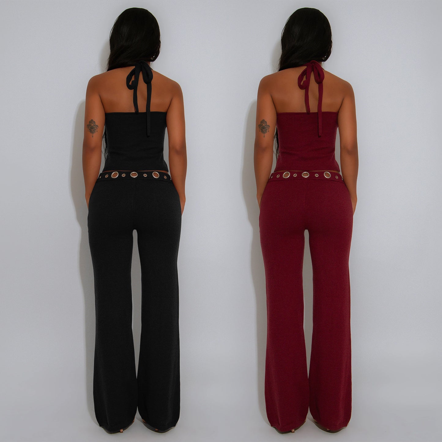 XYZ C7558 casual slim fit eyelet button top and trousers suit