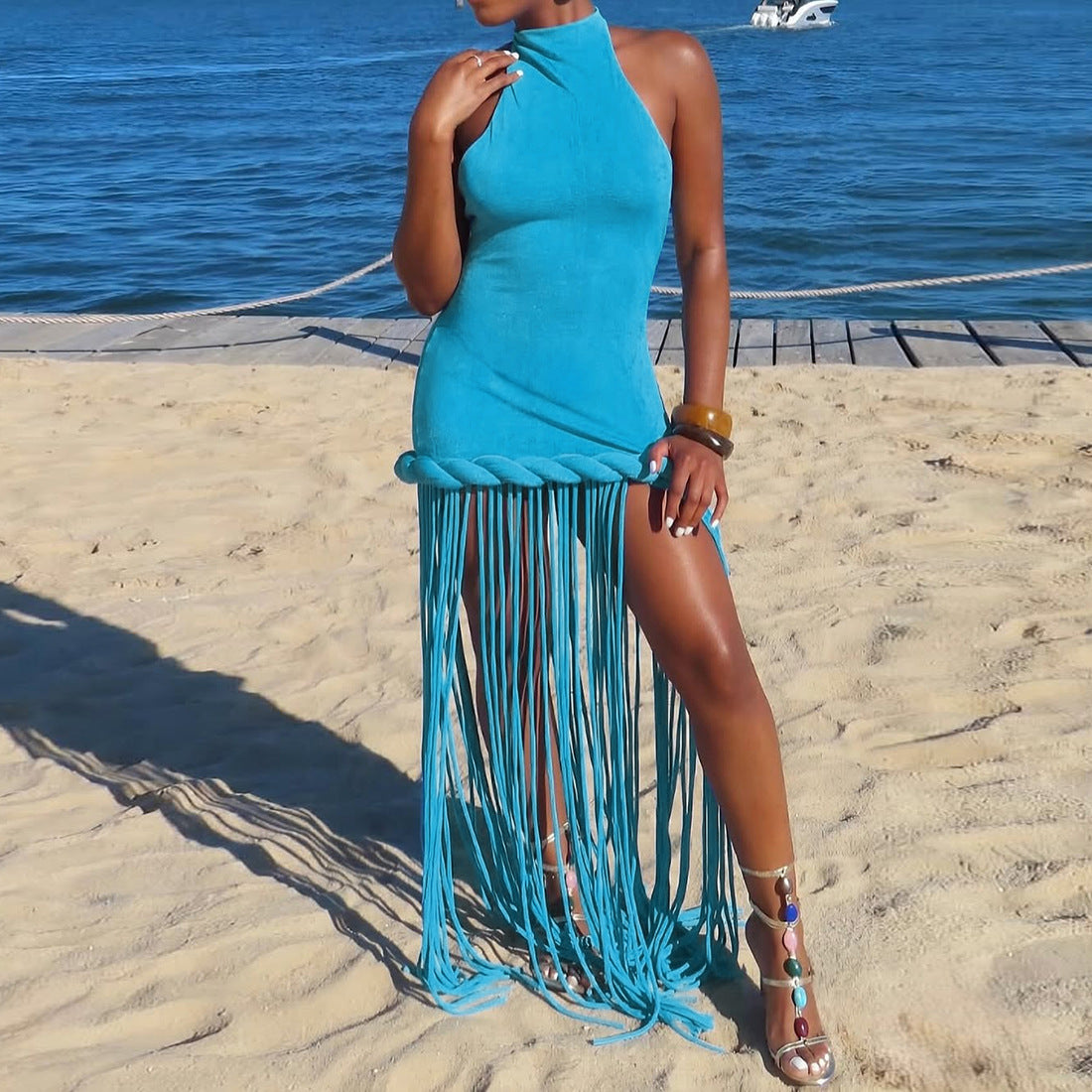 SXR 2026 spring tassel design halter sexy backless dress