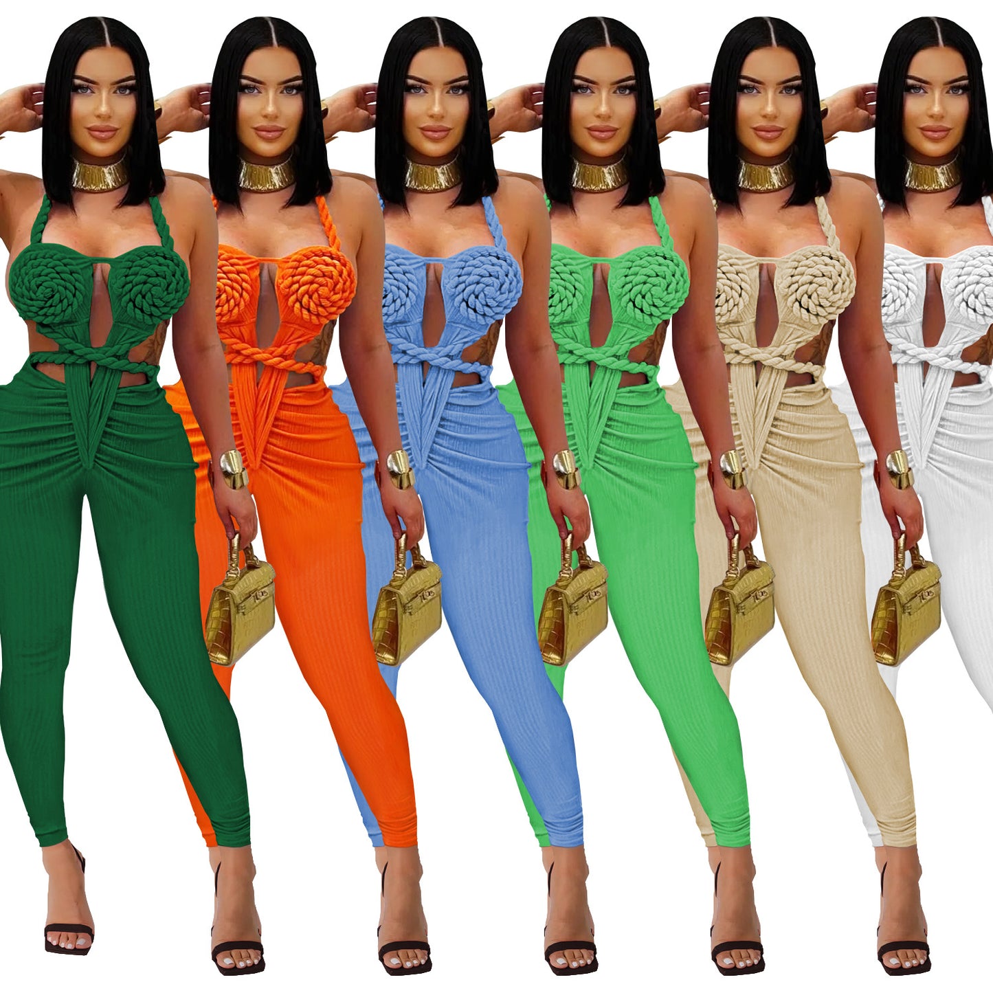 XYZ C7489 casual halter backless jumpsuit