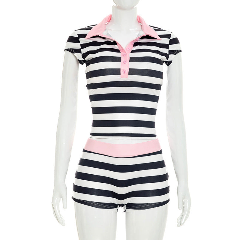 DZHT Y26ST233 summer casual stylish slim fit striped suit