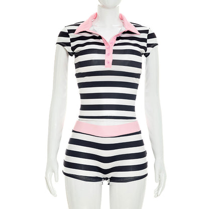 DZHT Y26ST233 summer casual stylish slim fit striped suit