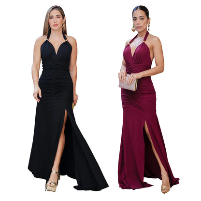 XYZ C7552 elegant V-neck slit dress