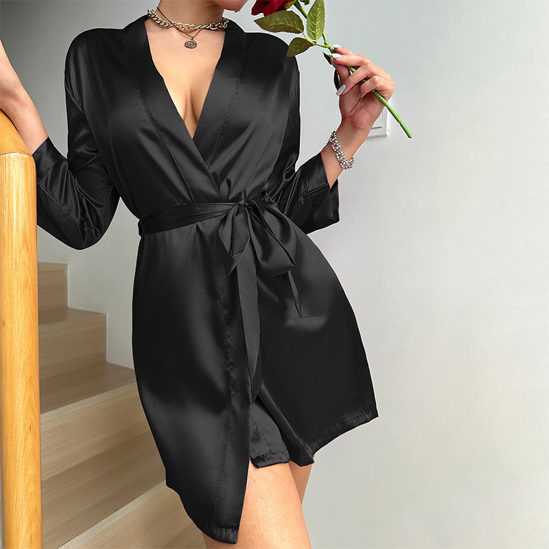 DNL solid color one-piece nightdress breathable strap dress Ice Silk