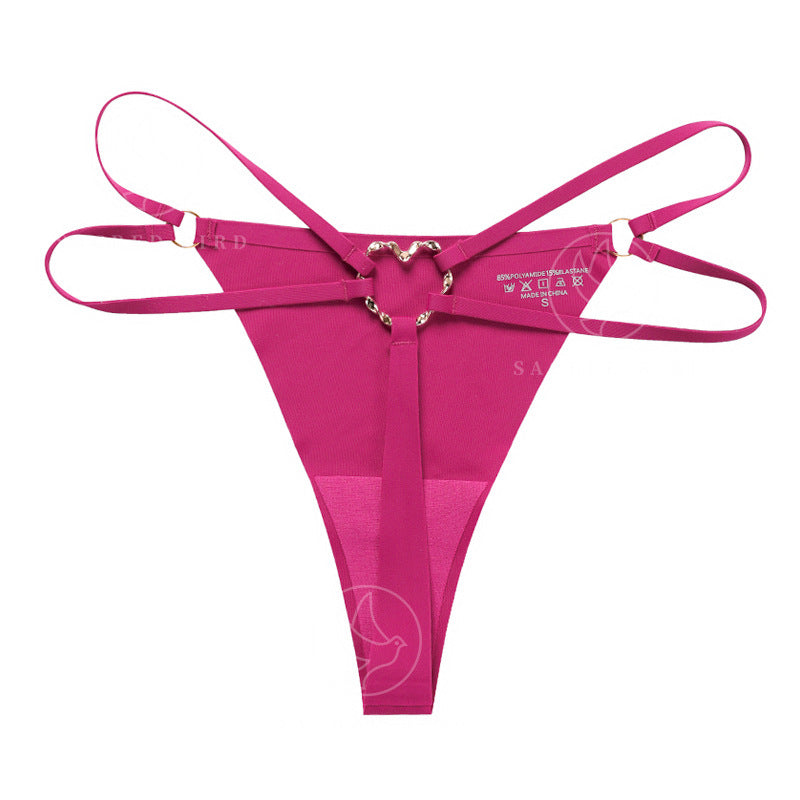 Seamless one-piece T-back metal ring pure desire less T-shaped panties large size cotton crotch breathable underwear