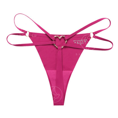 Seamless one-piece T-back metal ring pure desire less T-shaped panties large size cotton crotch breathable underwear