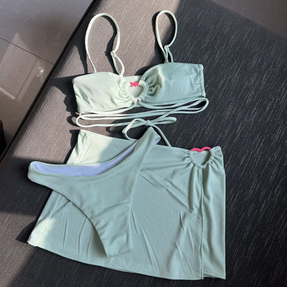 (4 days ready to ship) SY sunken stripe three-piece bikini