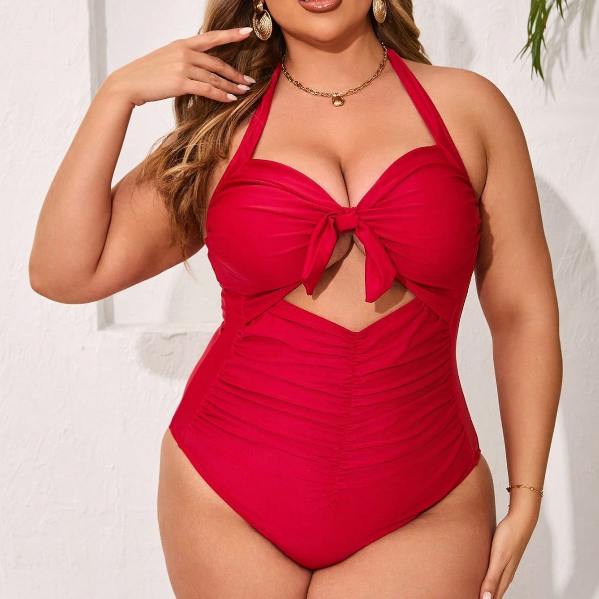 LF (L-4XL) 2026 plus size sexy suit one-piece solid color high-elastic swimsuit