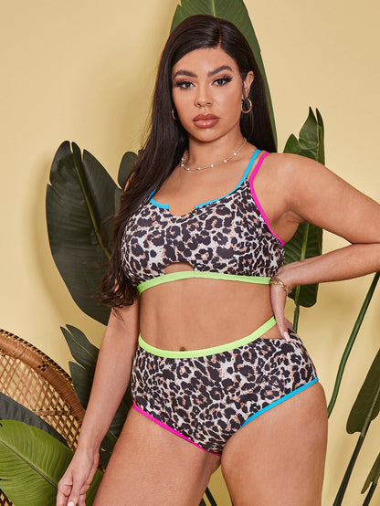 LF (L-4XL) swimsuit women's sexy split bikini leopard print plus size plus-sized