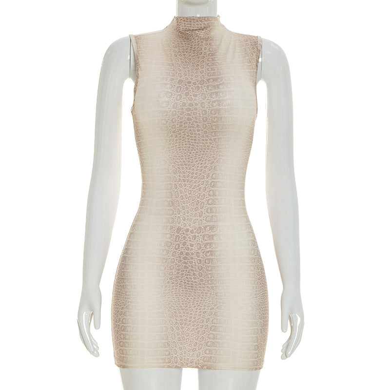 DZHT J26DS004 fashion leopard print sleeveless slim slimming mini dress