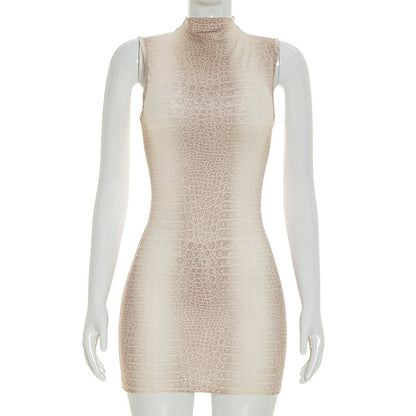 DZHT J26DS004 fashion leopard print sleeveless slim slimming mini dress