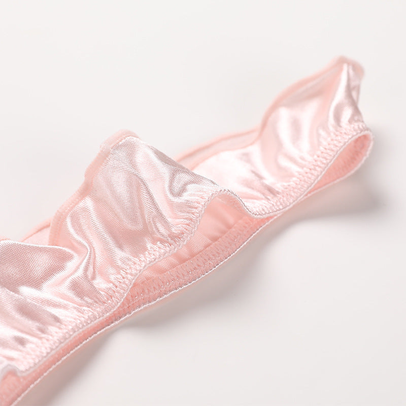 Satin letters embroidered printed cotton crotch sexy wavy edge luxury satin T-back