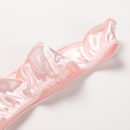 Satin letters embroidered printed cotton crotch sexy wavy edge luxury satin T-back