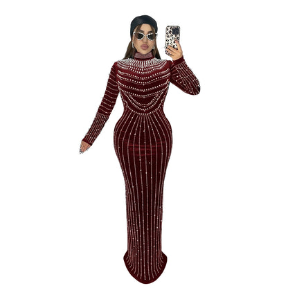 XYZ C7617 elegant velvet rhinestone long sleeve dress