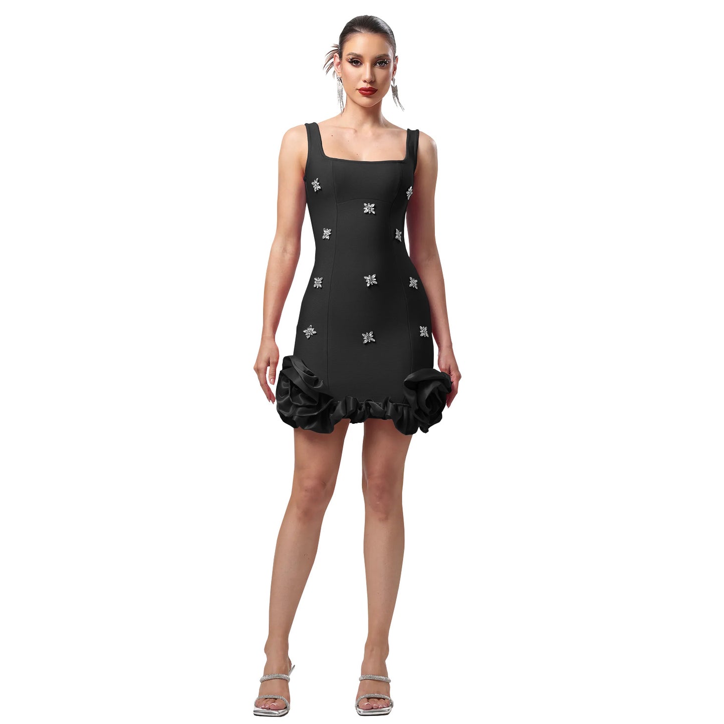 XYZ C7593 elegant rhinestone arm dress short skirt