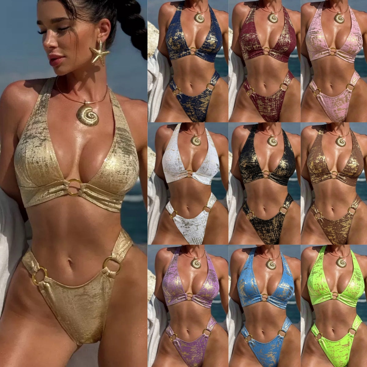 Solid color back cross lace-up bikini set LG454