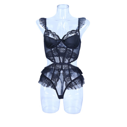 Mesh lace stitching lace see-through sexy lingerie jumpsuit 2041