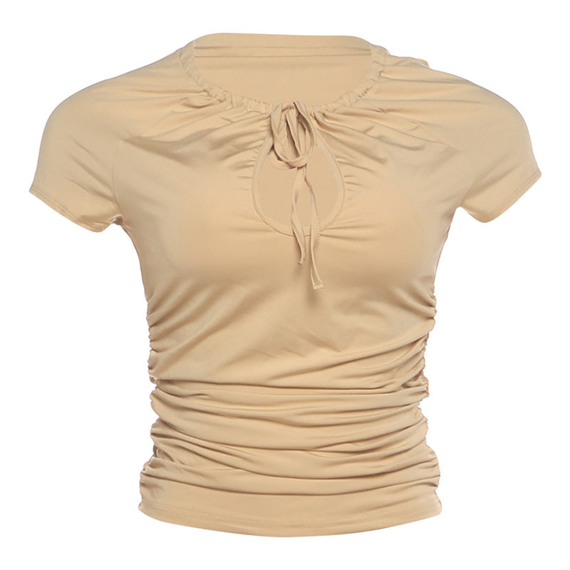 DLS summer sexy tether shoulder short sleeve hot girl casual versatile slim-fit top