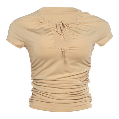 DLS summer sexy tether shoulder short sleeve hot girl casual versatile slim-fit top