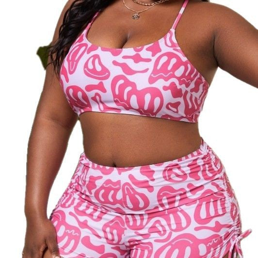 CL (L-3XL) lace-up adjustable large size swimsuit women's boxers high waist split Beach
