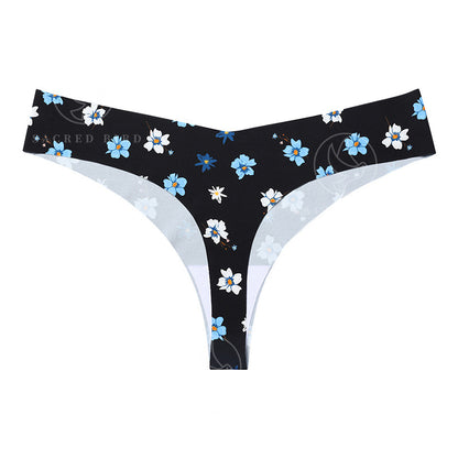 T-shaped panties low waist plus size breathable purified cotton crotch underwear seamless Ice Silk quick-drying leopard print T-back sheath