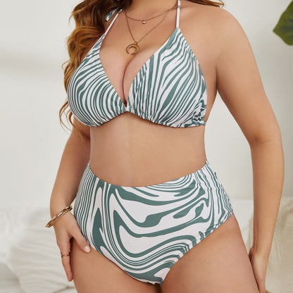 LF (L-4XL) bikini sexy suit split color printing plus size swimsuit